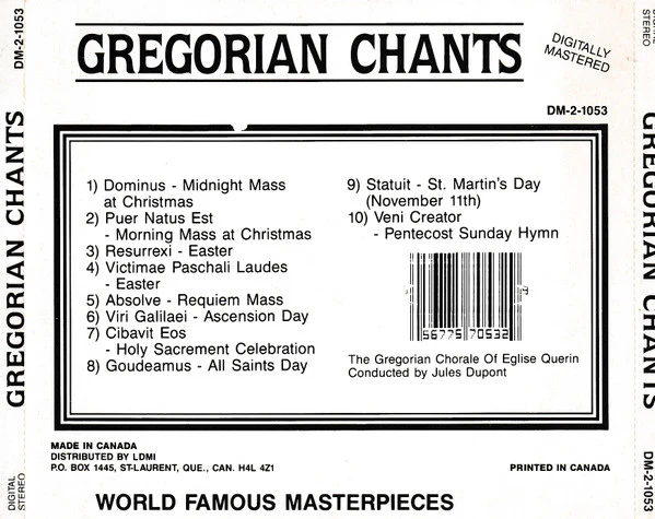 The Gregorian Chorale Of Eglise Querin - Gregorian Chants (CD) (Near Mint (NM or M-)) - Image 2