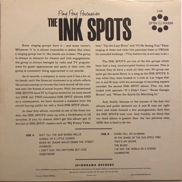 The Ink Spots - Ping Pong Percussion (LP, Album) (Very Good Plus (VG+)) - Image 2