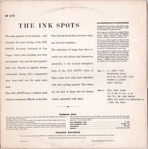 The Sensational Ink Spots - The Sensational Ink Spots (LP, Album, Mono) (Very Good Plus (VG+)) - Image 2