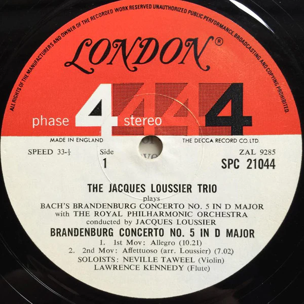 The Jacques Loussier Trio* With The Royal Philharmonic Orchestra - Bach's Brandenburg Concerto No. 5 (LP, Gat) (Very Good Plus (VG+)) - Image 3