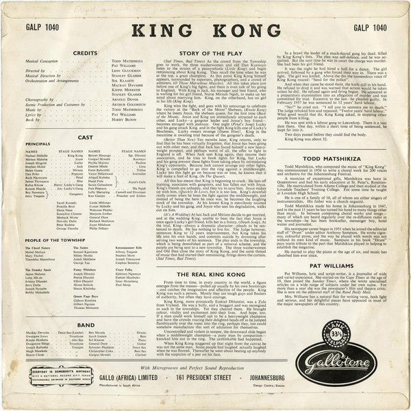 The King Kong Cast - King Kong - All African Jazz Opera (LP, Album, Mono, Bur) (Very Good Plus (VG+)) - Image 2