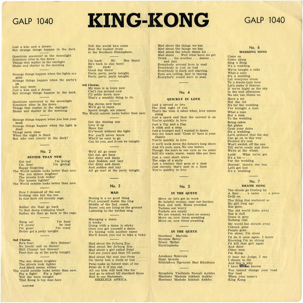 The King Kong Cast - King Kong - All African Jazz Opera (LP, Album, Mono, Bur) (Very Good Plus (VG+)) - Image 4