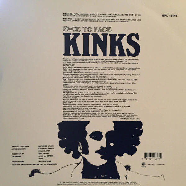 The Kinks - Face To Face (LP, Album, Mono, RE, RM) (Very Good Plus (VG+)) - Image 2