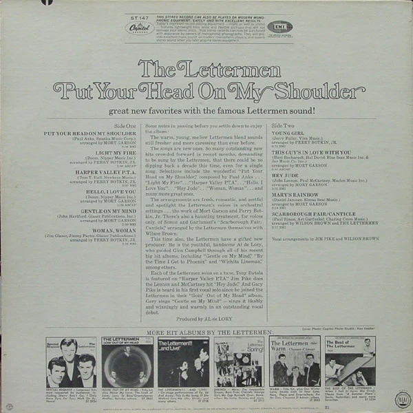 The Lettermen - Put Your Head On My Shoulder (LP) (Very Good Plus (VG+)) - Image 2