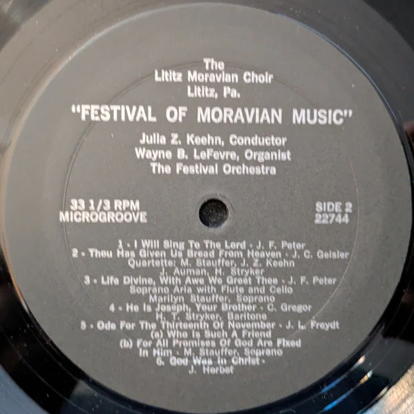 The Lititz Moravian Choir - First Lititz Festival Of Moravian Music (LP) (Very Good Plus (VG+)) - Image 4