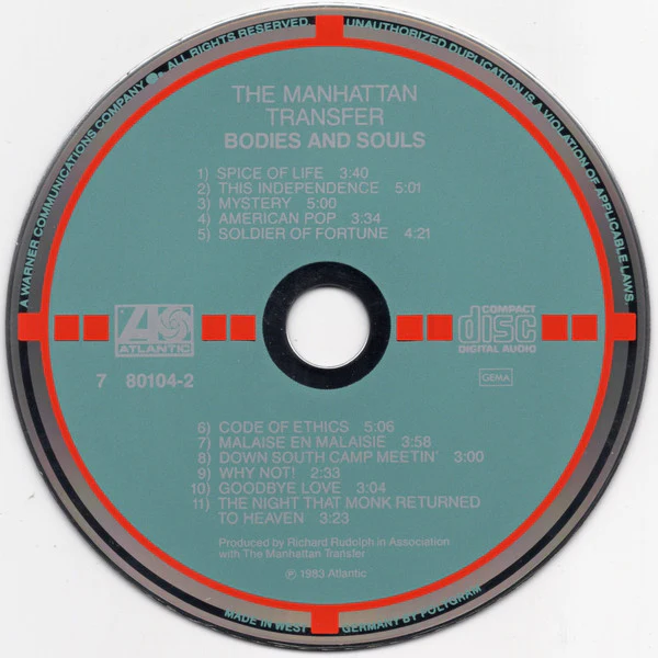 The Manhattan Transfer - Bodies And Souls (CD, Album, Tar) (Very Good Plus (VG+)) - Image 3