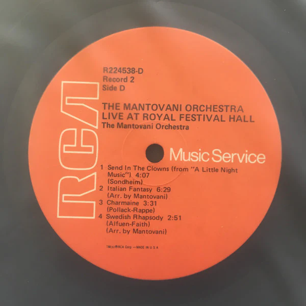 The Mantovani Orchestra - Live At Royal Festival Hall (LP) (Mint (M)) - Image 2