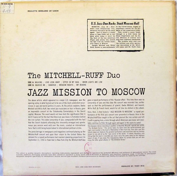 The Mitchell-Ruff Duo - Jazz Mission To Moscow (LP, Album) (Very Good Plus (VG+)) - Image 2
