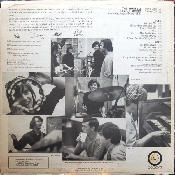 The Monkees - Headquarters (LP, Album, MGM) (Very Good (VG)) - Image 2