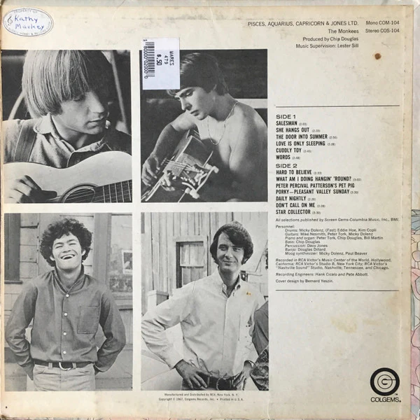 The Monkees - Pisces, Aquarius, Capricorn & Jones, Ltd. (LP, Album, Ind) (Very Good (VG)) - Image 2