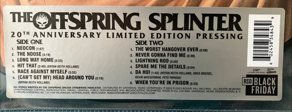 The Offspring - Splinter (LP, Album, RSD, Ltd, Pic, RE, 20t) (Mint (M)) NEW & SEALED - Image 3