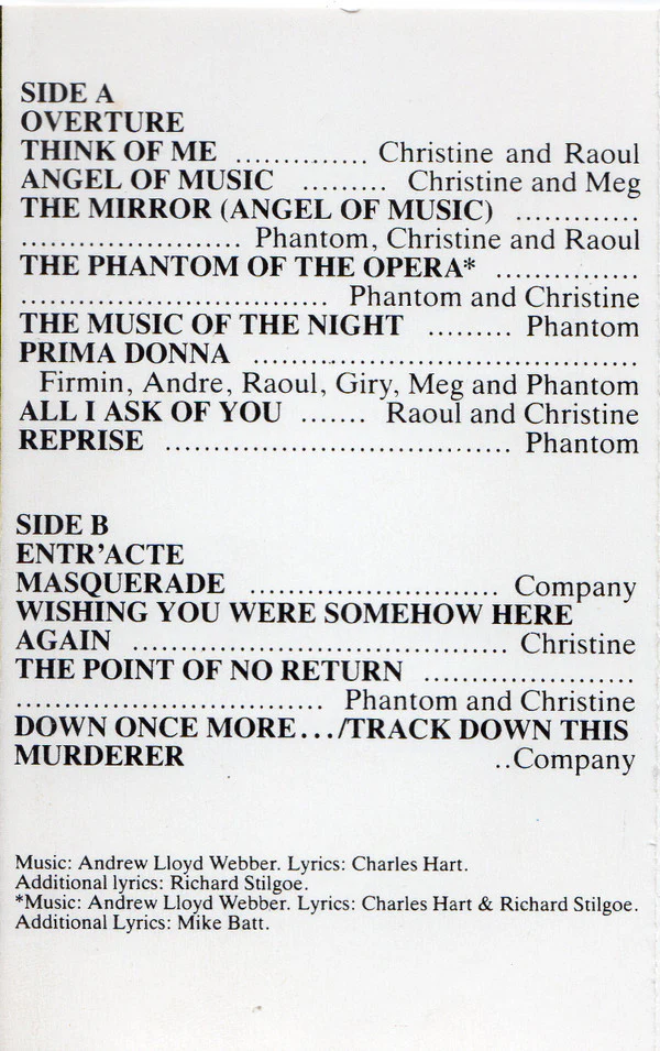 The Original Cast* Starring Michael Crawford, Sarah Brightman, Steve Barton - Highlights From The Phantom Of The Opera (The Original Cast Recording) (Cass, Album, 35) (Very Good Plus (VG+)) - Image 4