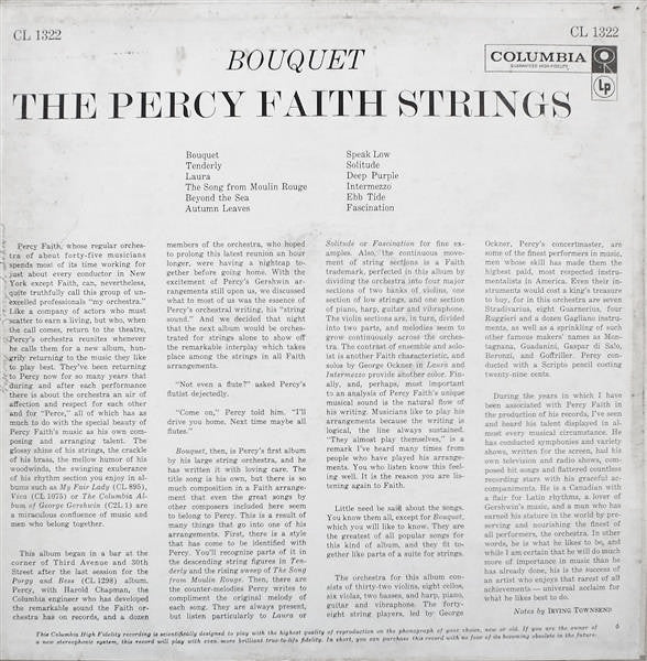 The Percy Faith Strings - Bouquet (LP, Album, Mono) (Good Plus (G+)) - Image 2