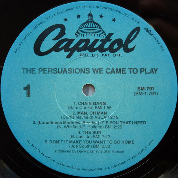 The Persuasions - We Came To Play (LP, RE, Jac) (Very Good (VG)) - Image 3
