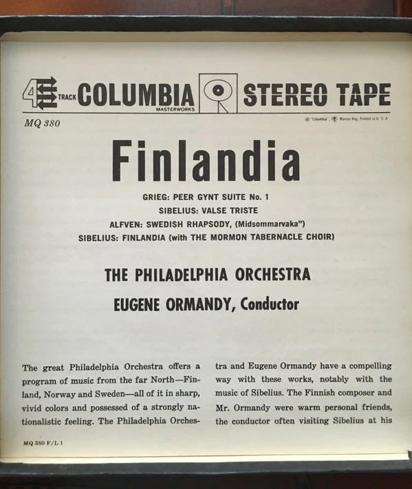 The Philadelphia Orchestra, Eugene Ormandy - Sibelius*, Grieg*, Alfvén*, The Mormon Tabernacle Choir* - Finlandia (Reel, 4tr Stereo, 7" Reel) (Very Good Plus (VG+)) - Image 4