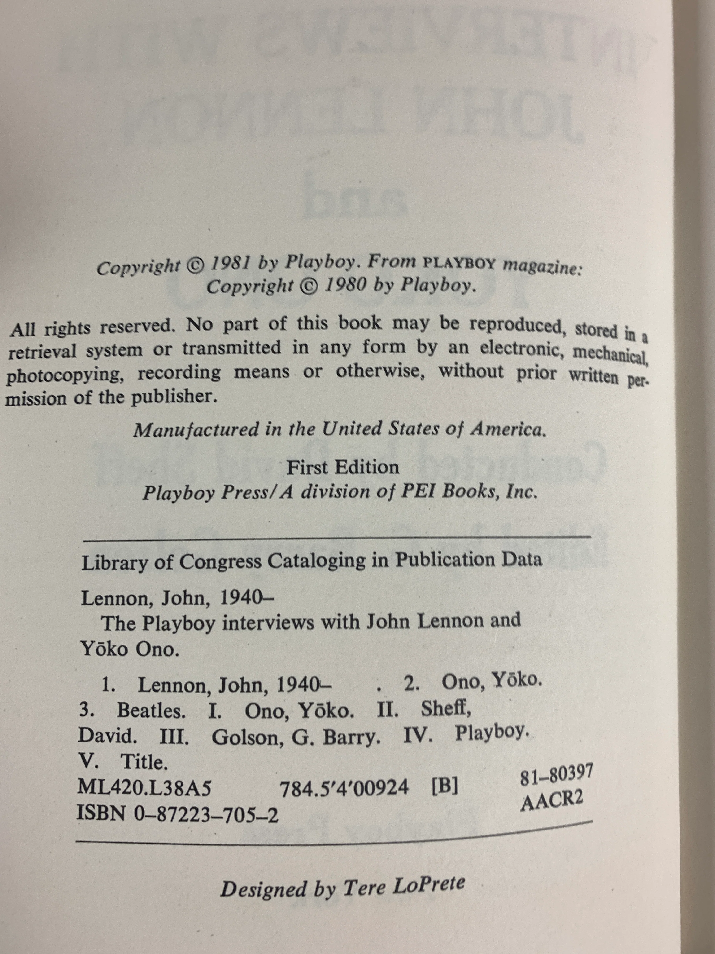 The Playboy Interviews with John Lennon & Yoko Ono. Hardcover Book. First Edition. - Image 3