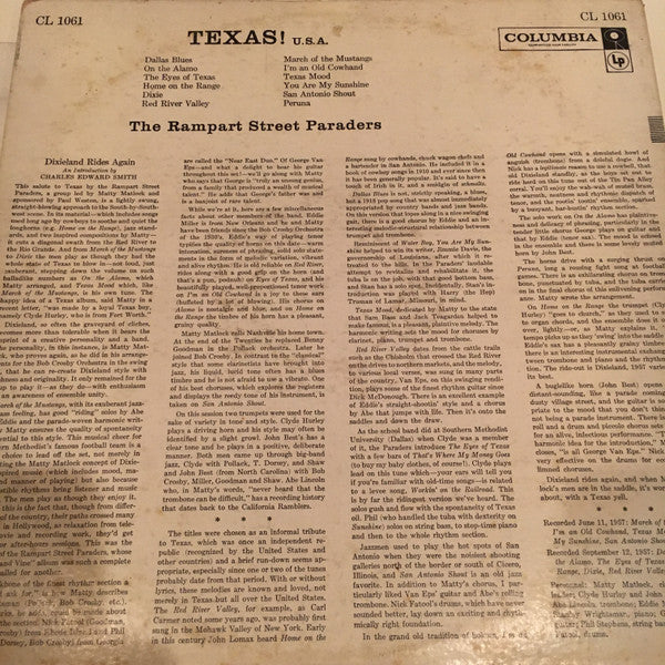 The Rampart Street Paraders - Texas U.S.A. (LP, Mon) (Very Good (VG)) - Image 2
