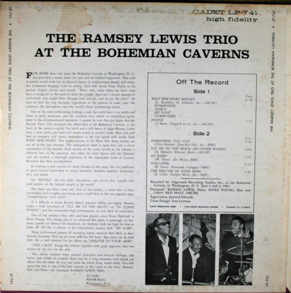The Ramsey Lewis Trio - At The Bohemian Caverns (LP, Album, RE, Ind) (Good Plus (G+)) - Image 2