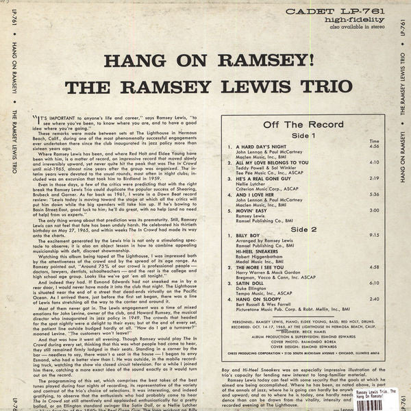 The Ramsey Lewis Trio - Hang On Ramsey! (LP, Album) (Very Good Plus (VG+)) - Image 4