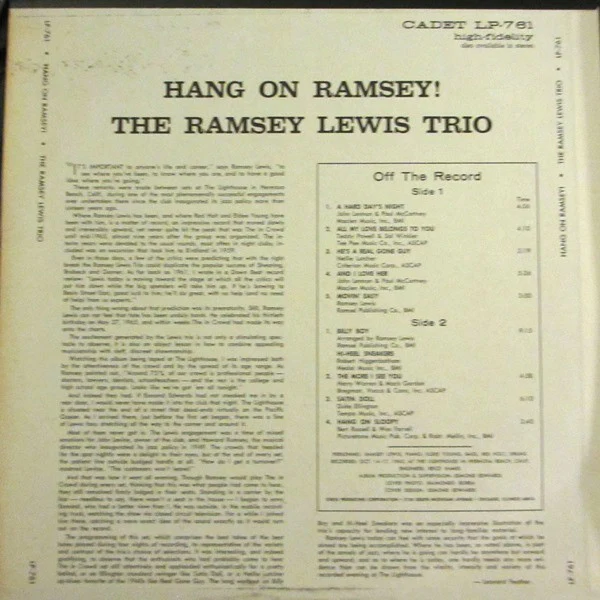 The Ramsey Lewis Trio - Hang On Ramsey! (LP, Album) (Very Good Plus (VG+)) - Image 2