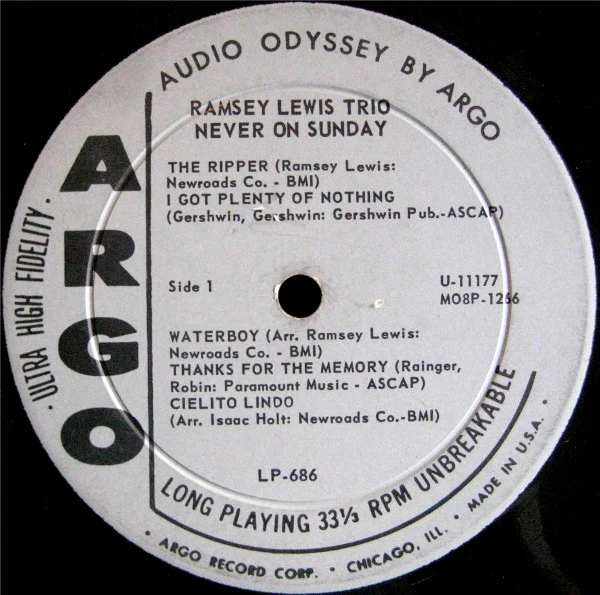The Ramsey Lewis Trio - Never On Sunday (LP, Album, Mono) (Good Plus (G+)) - Image 3