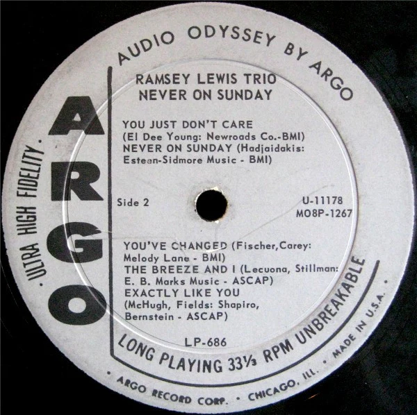 The Ramsey Lewis Trio - Never On Sunday (LP, Album, Mono) (Good Plus (G+)) - Image 4