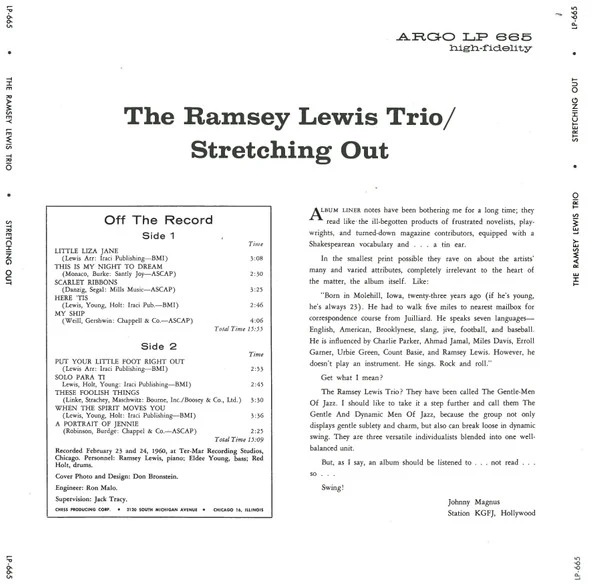 The Ramsey Lewis Trio - Stretching Out (LP, Album) (Very Good Plus (VG+)) - Image 2