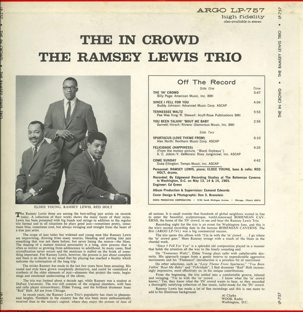 The Ramsey Lewis Trio - The In Crowd (LP, Album, Blu) (Good Plus (G+)) - Image 2