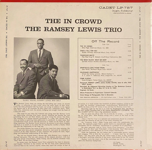 The Ramsey Lewis Trio - The In Crowd (LP, Album, RE, Ter) (Very Good Plus (VG+)) - Image 2