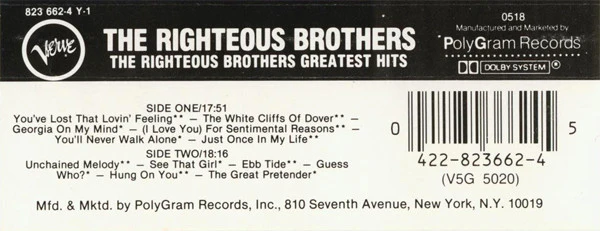 The Righteous Brothers - The Righteous Brothers Greatest Hits (Cass, Comp) (Near Mint (NM or M-)) - Image 2
