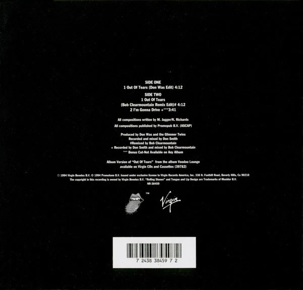 The Rolling Stones - Out Of Tears (7", Single) (Very Good Plus (VG+)) - Image 2