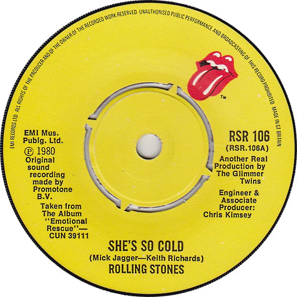 The Rolling Stones - She's So Cold (7", Single) (Very Good Plus (VG+)) - Image 3