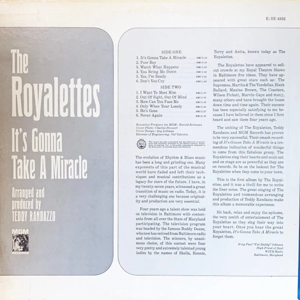The Royalettes - It's Gonna Take A Miracle (LP, Album, Dee) (Very Good (VG)) - Image 4