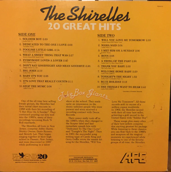 The Shirelles - Juke Box Giants - 20 Hits Of The Shirelles (LP, Comp) (Mint (M)) - Image 2