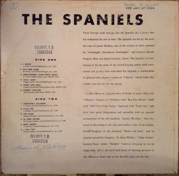 The Spaniels - The Spaniels (LP, Album, Mono) (Good (G)) - Image 2