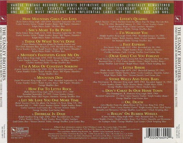 The Stanley Brothers And The Clinch Mountain Boys - The Essential Masters (CD, Comp, RM) (Near Mint (NM or M-)) - Image 3
