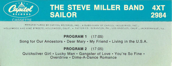 The Steve Miller Band* - Sailor (Cass, Album, Tan) (Very Good Plus (VG+)) - Image 2