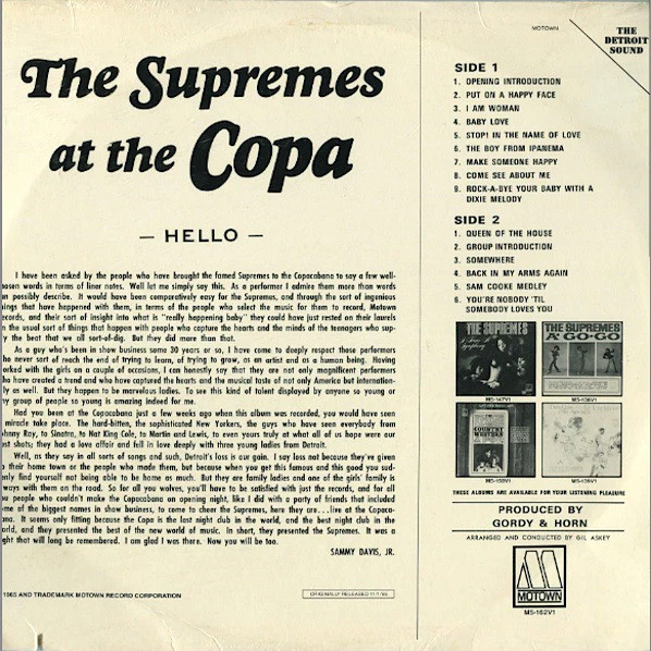 The Supremes - At The Copa (LP, Album, RE) (Very Good Plus (VG+)) - Image 2