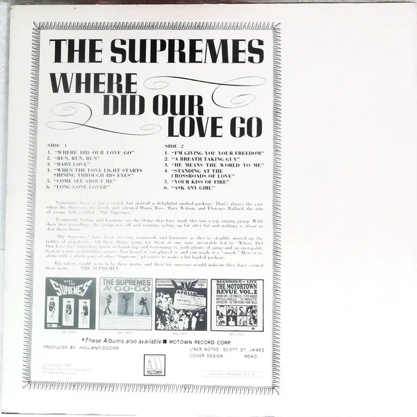 The Supremes - Where Did Our Love Go (LP, Album, Mono, RE) (Very Good Plus (VG+)) - Image 2