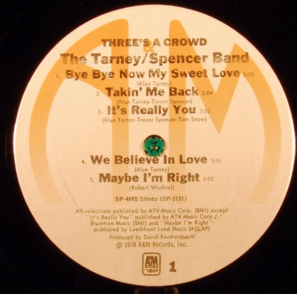 The Tarney/Spencer Band - Three's A Crowd (LP, Album) (Very Good Plus (VG+)) - Image 3