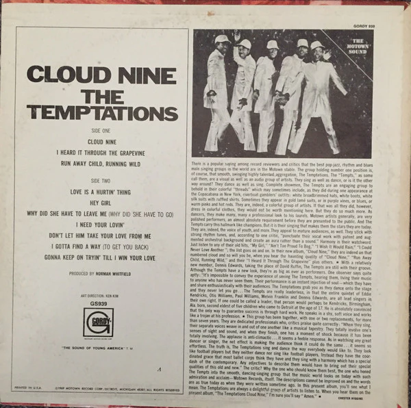 The Temptations - Cloud Nine (LP, Album, Pit) (Very Good Plus (VG+)) - Image 2