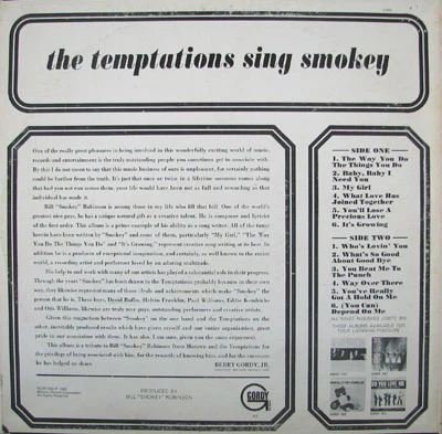 The Temptations - The Temptations Sing Smokey (LP, Album, Mono, Roc) (Very Good Plus (VG+)) - Image 2