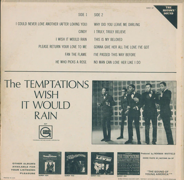 The Temptations - Wish It Would Rain (LP, Album) (Near Mint (NM or M-)) - Image 2