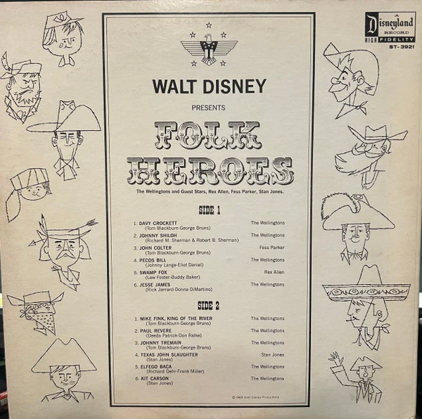 The Wellingtons - Walt Disney Presents Folk Heroes (LP, Comp) (Very Good (VG)) - Image 2