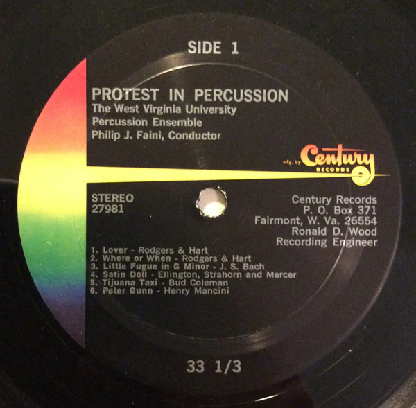 The West Virginia University Percussion Ensemble Conducted By Philip J. Faini - Protest In Percussion (LP, Album) (Very Good (VG)) - Image 3