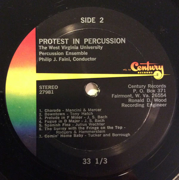 The West Virginia University Percussion Ensemble Conducted By Philip J. Faini - Protest In Percussion (LP, Album) (Very Good (VG)) - Image 4
