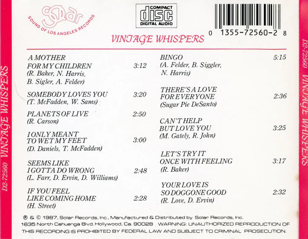 The Whispers - Vintage Whispers (CD, Comp) (Near Mint (NM or M-)) - Image 2