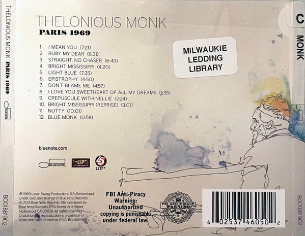 Thelonious Monk - Paris 1969 (CD, Album) (Very Good Plus (VG+)) - Image 2