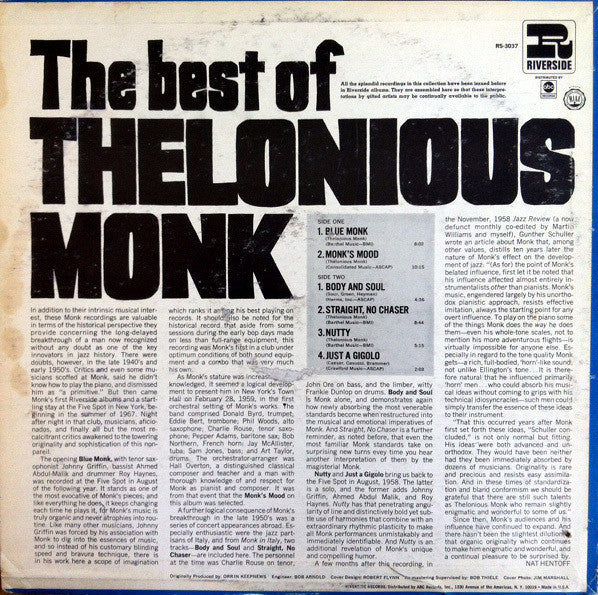 Thelonious Monk - The Best Of Thelonious Monk (LP, Comp) (Very Good Plus (VG+)) - Image 2