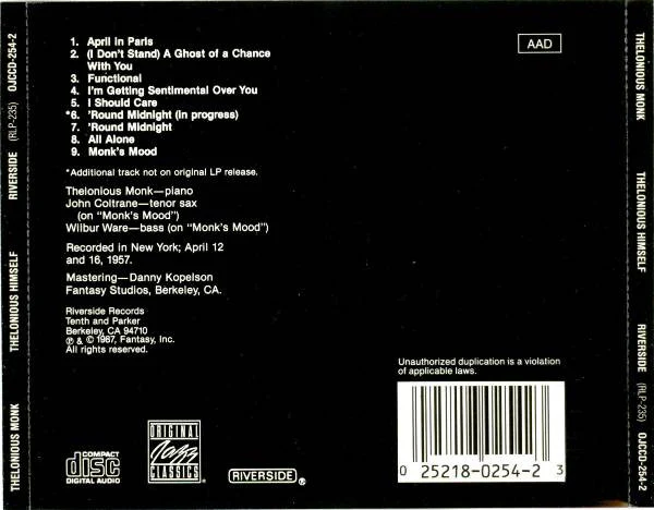 Thelonious Monk - Thelonious Himself (CD, Album, RE, RM) (Very Good Plus (VG+)) - Image 2